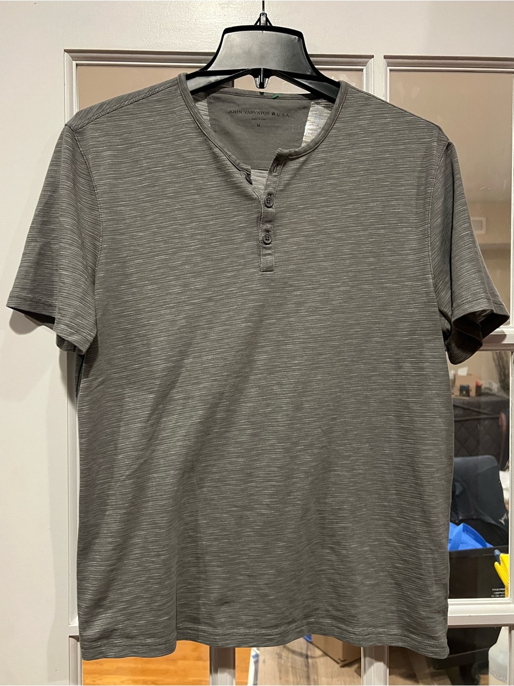 John Varvatos Olive-Gray Short Sleeve Henley Polo